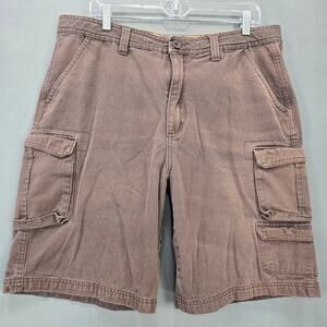 Rugged Wear Brown Cargo Shorts Classic Denim Utility Drawstring Zip Mens Size 36